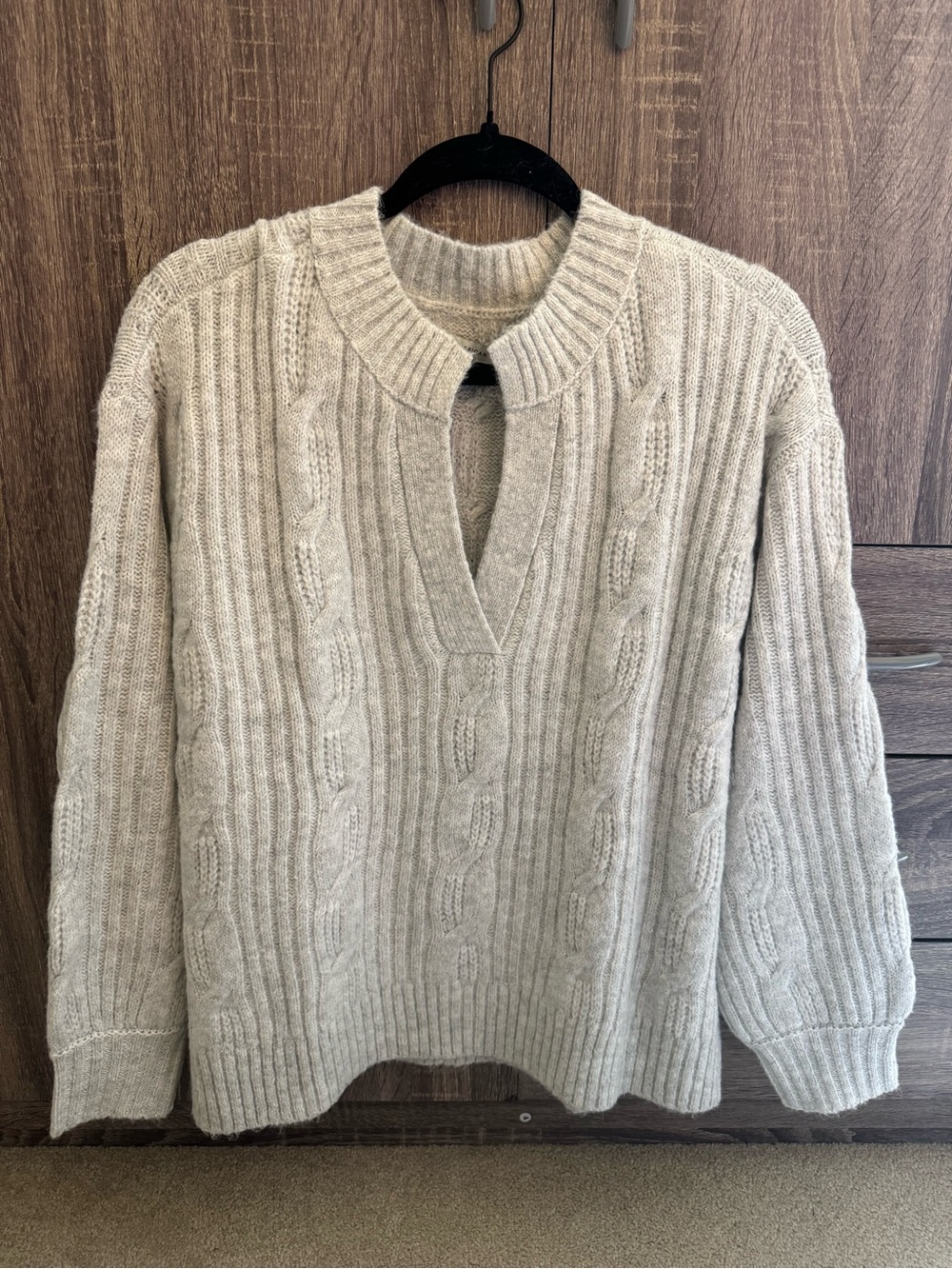 American Eagle Outfitters Cream Cable-Knit V-Neck Sweater